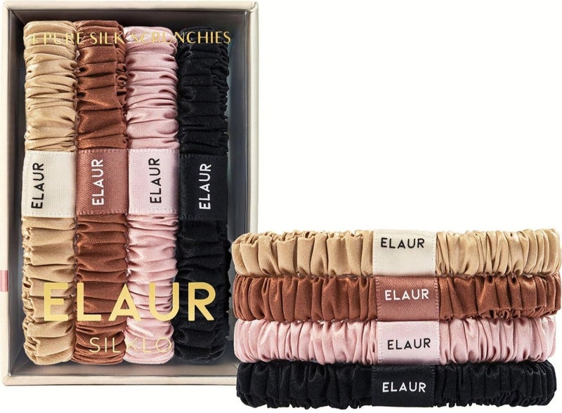 Elaur Silklo Silk Scrunchies, 100% Pure Mulberry Hair Ties 22 Momme Anti Hair Loss No Breakage Anti Crease Anti Frizz 4Pcs (Black, Champagne, Pink, Brown) - Image 3